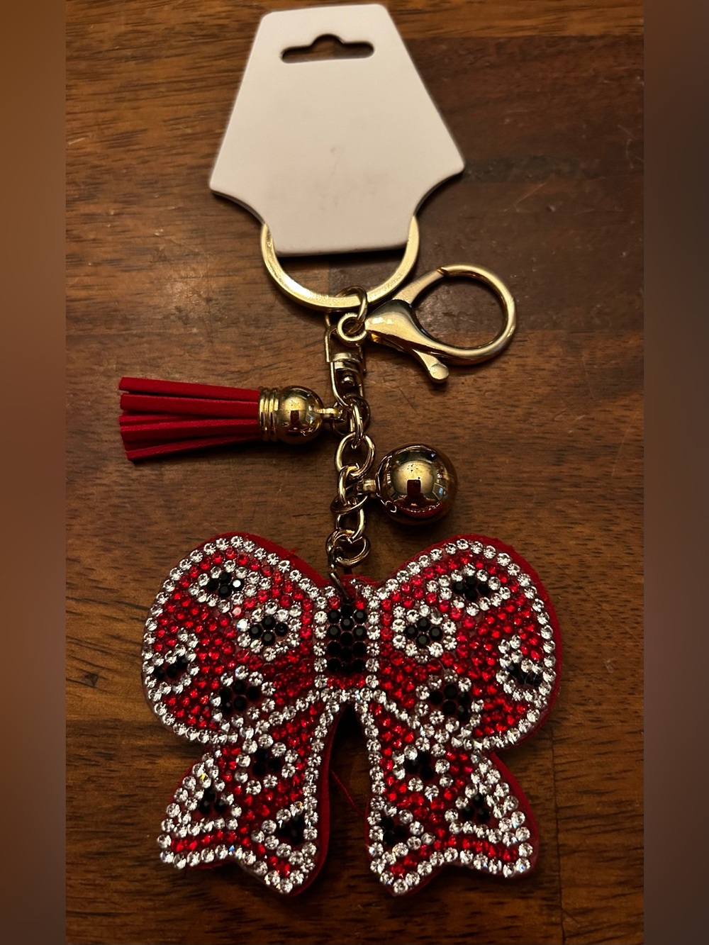 Fashion Jewelry Red Crystal Bow Bag Charm & Keychain w/Tassel, Ring & Clasp NWT